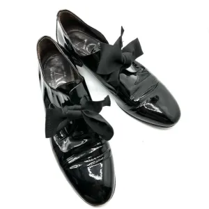AGL Maggie Patent Leather Bow Tie Preppy Black Loafers Size 8.5 EU 39 Made In It