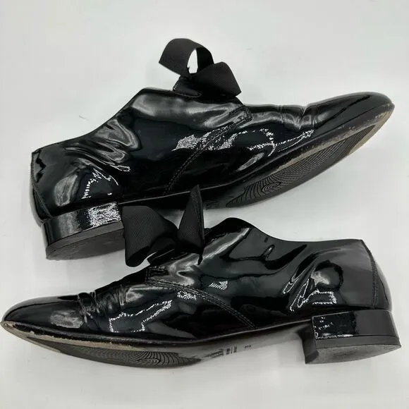 AGL Maggie Patent Leather Bow Tie Preppy Black Loafers Size 8.5 EU 39 Made In It