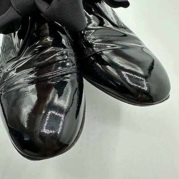 AGL Maggie Patent Leather Bow Tie Preppy Black Loafers Size 8.5 EU 39 Made In It