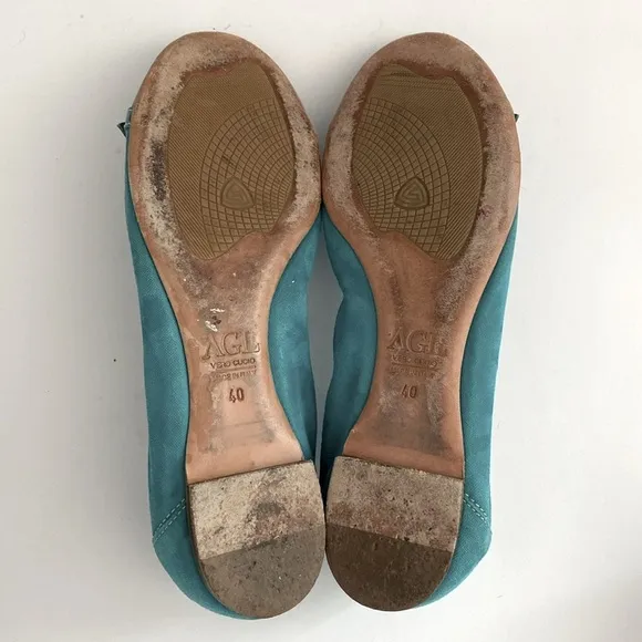 AGL Monica Teal Patent Leather &amp; Velvet Teal Ballet Flats sz 10 Preppy Office