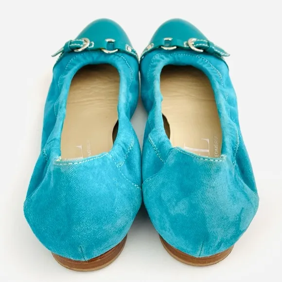 AGL Monica Teal Patent Leather &amp; Velvet Teal Ballet Flats