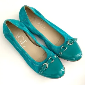 AGL Monica Teal Patent Leather &amp; Velvet Teal Ballet Flats