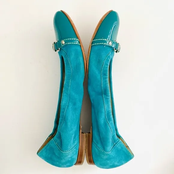 AGL Monica Teal Patent Leather &amp; Velvet Teal Ballet Flats