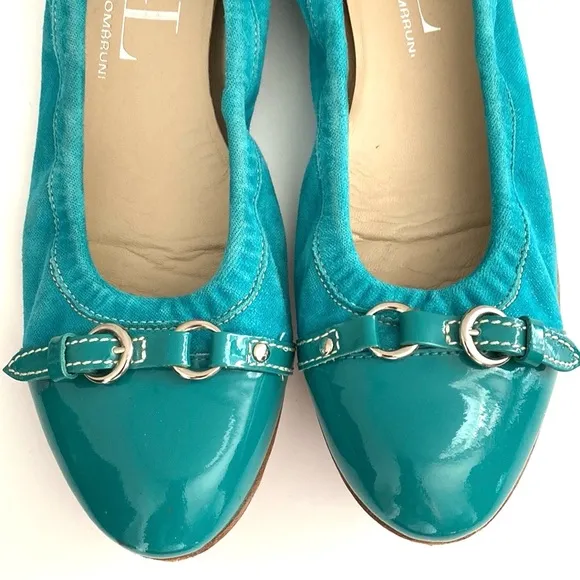 AGL Monica Teal Patent Leather &amp; Velvet Teal Ballet Flats