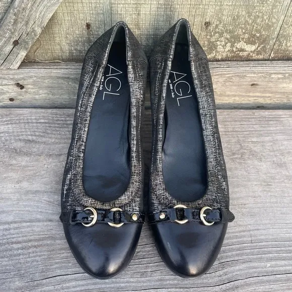 AGL Monika Cap Toe Ballet Flats Glittery Shimmer Size 8.5 EU 38.5