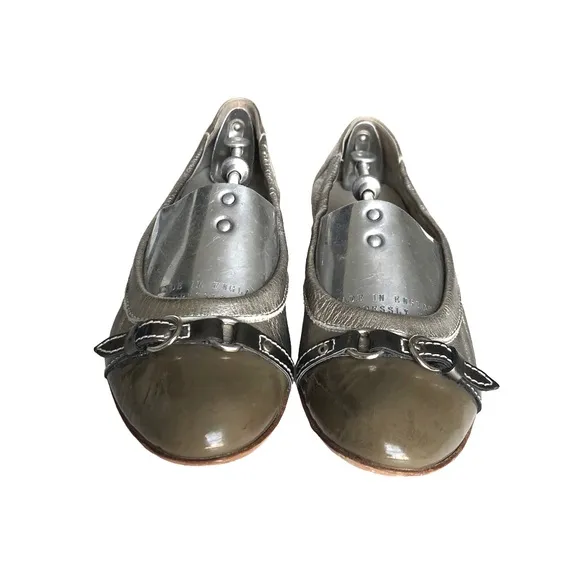 AGL Monika Metallic Cap Toe Flats Gold Patent Leather Italian Loafers Women’s