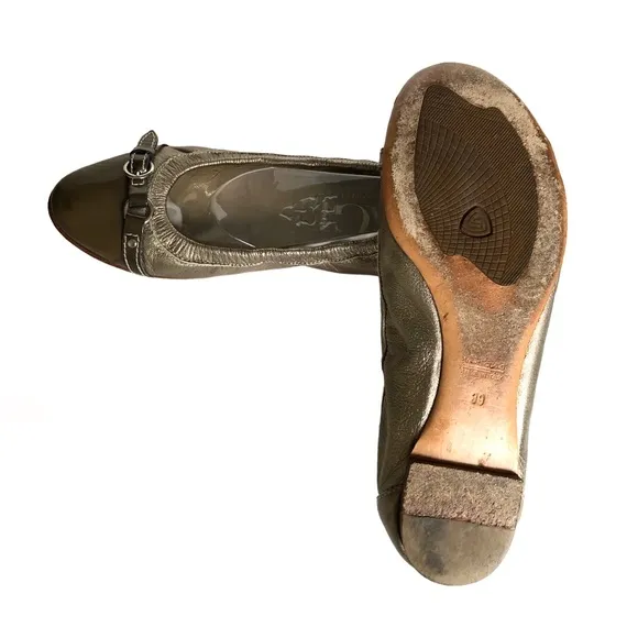 AGL Monika Metallic Cap Toe Flats Gold Patent Leather Italian Loafers Women’s