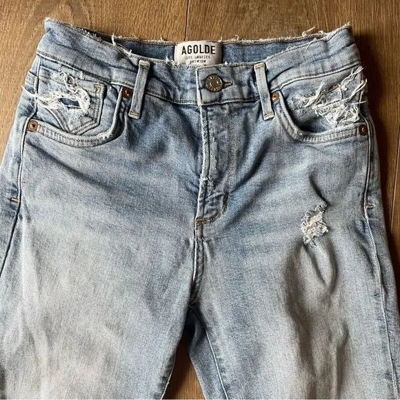 AGOLDE Sophie Crop Jean With Chewed Hem and Waistband Womens Denim Jean (Sz25)