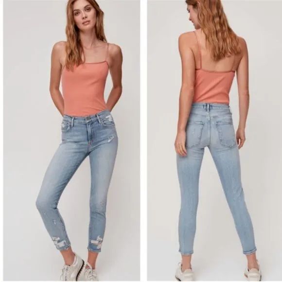 AGOLDE Sophie Crop Jean With Chewed Hem and Waistband Womens Denim Jean (Sz25)
