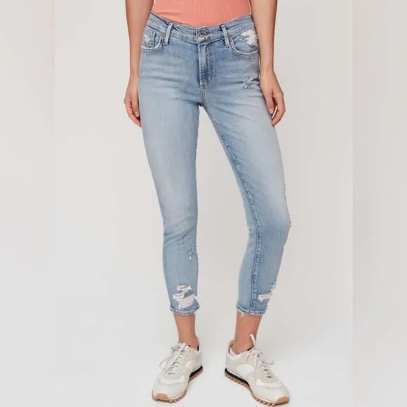 AGOLDE Sophie Crop Jean With Chewed Hem and Waistband Womens Denim Jean (Sz25)