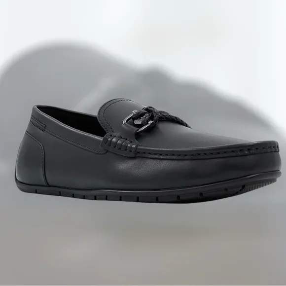 ALDO AMBANI Black Leather Moccasin Loafers Size 13 Black GOTHIC CORPORATE NWOT