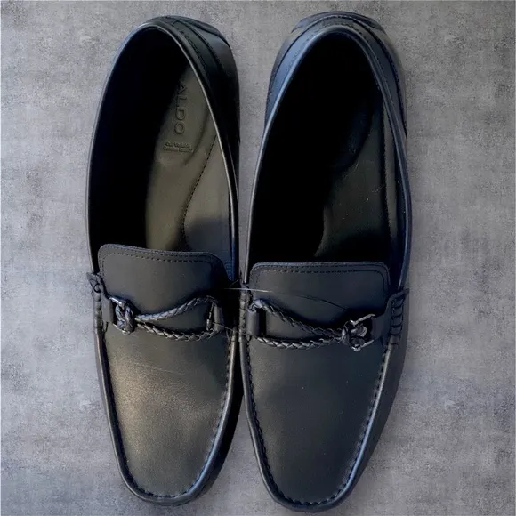 ALDO AMBANI Black Leather Moccasin Loafers Size 13 Black GOTHIC CORPORATE NWOT
