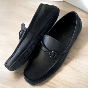 ALDO AMBANI Black Leather Moccasin Loafers Size 13 Black GOTHIC CORPORATE NWOT
