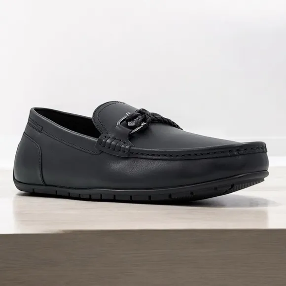 ALDO AMBANI Black Leather Moccasin Loafers Size 13 Black GOTHIC CORPORATE NWOT