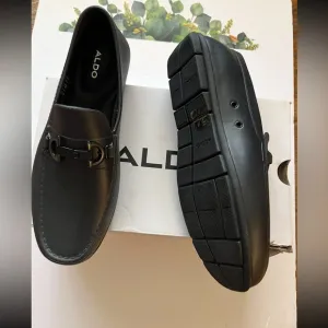 Aldo Black Slip-On Loafers with Horse-Bit Accent