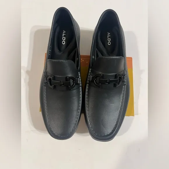 Aldo Black Slip-On Loafers with Horse-Bit Accent