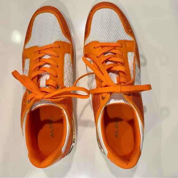 ALDO Men’s Lauder Orange and White Low Top Fashion Sneakers