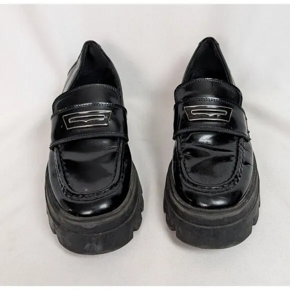 ALDO sz 7 Grandwalk Chunky Cleated Sole Loafers Chunky Platform Patent Leather