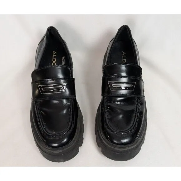 ALDO sz 7 Grandwalk Chunky Cleated Sole Loafers Chunky Platform Patent Leather