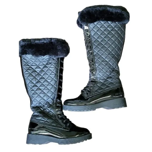 Aldo Black Laralima Winter Boots - Lug Sole, Quilted, Faux Fur Size 6