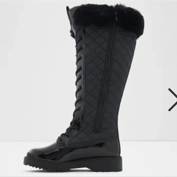 Aldo Black Laralima Winter Boots - Lug Sole, Quilted, Faux Fur Size 6
