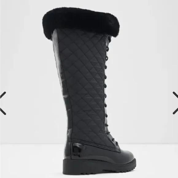 Aldo Black Laralima Winter Boots - Lug Sole, Quilted, Faux Fur Size 6