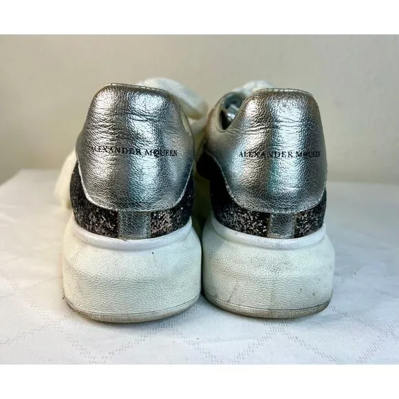 Alexander McQueen Metallic Silver Glitter Oversized Sneakers Size UK 39/US 8.5