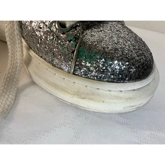 Alexander McQueen Metallic Silver Glitter Oversized Sneakers Size UK 39/US 8.5