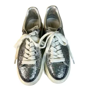 Alexander McQueen Metallic Silver Glitter Oversized Sneakers Size UK 39/US 8.5