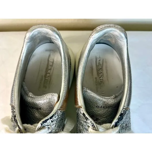 Alexander McQueen Metallic Silver Glitter Oversized Sneakers Size UK 39/US 8.5