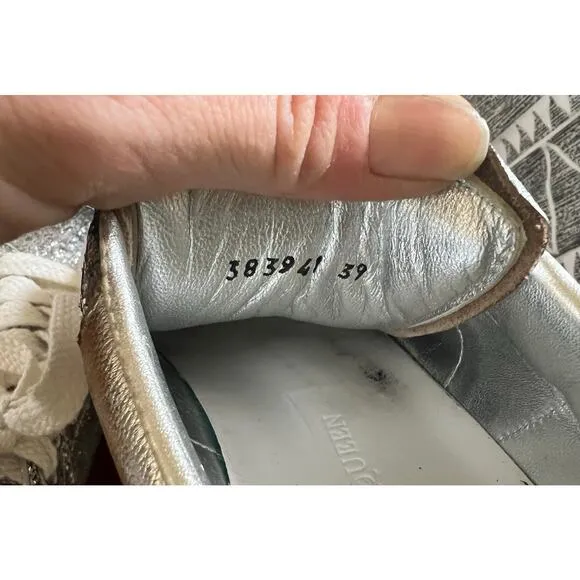Alexander McQueen Metallic Silver Glitter Oversized Sneakers Size UK 39/US 8.5