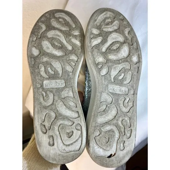 Alexander McQueen Metallic Silver Glitter Oversized Sneakers Size UK 39/US 8.5