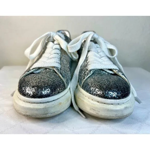 Alexander McQueen Metallic Silver Glitter Oversized Sneakers Size UK 39/US 8.5