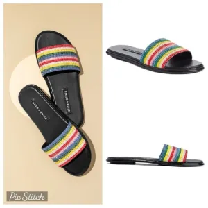 Alice   Olivia Tami Crystal Striped Embellished Sandals Slides size 6