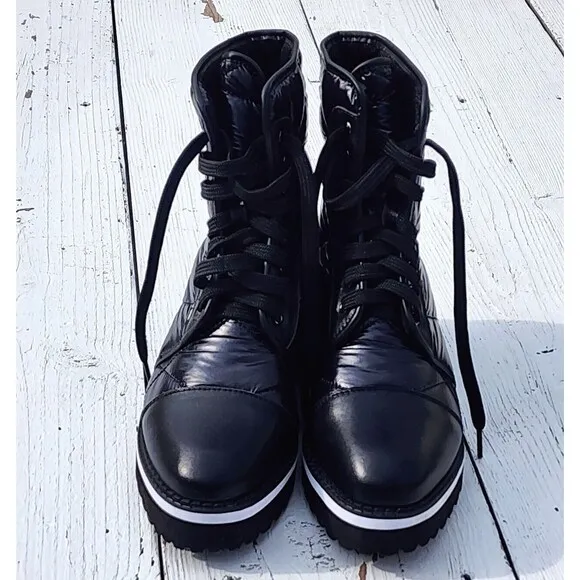 ALL BLACK Women's Black Puffy Lugg Camper Boots Sz US 6.5 EU 37