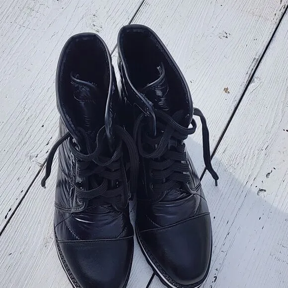ALL BLACK Women's Black Puffy Lugg Camper Boots Sz US 6.5 EU 37