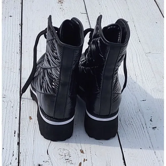 ALL BLACK Women's Black Puffy Lugg Camper Boots Sz US 6.5 EU 37