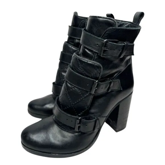 All Saints Boots Womens Size 6US 37EUR Leather Quilted Black Heeled Booties