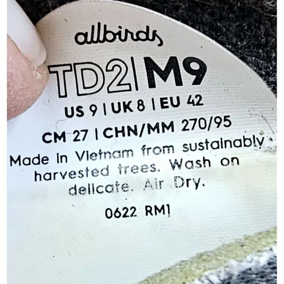 Allbirds Size 9 Mens TD2 (Tree Dasher) Black Low Lace Comfort Fashion Sneakers