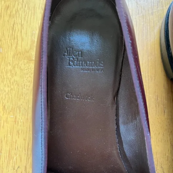 Allen Edmonds Chadwick Burgundy Leather Slip On Flats Loafer Shoes, Size 6.5
