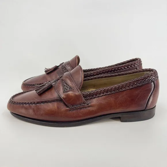 Allen Edmonds Size 11.5 D Maxfield Brown Leather Tasseled Loafers Braided Trim