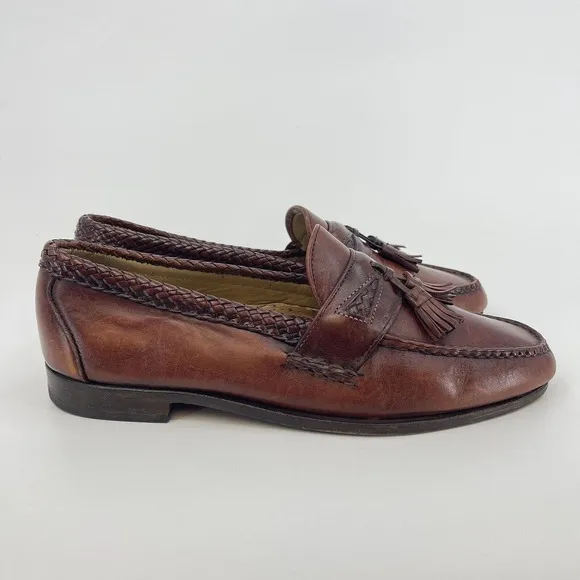 Allen Edmonds Size 11.5 D Maxfield Brown Leather Tasseled Loafers Braided Trim