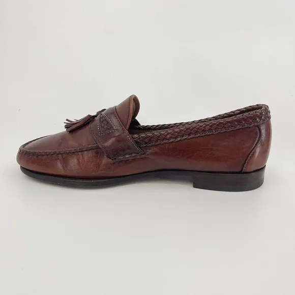 Allen Edmonds Size 11.5 D Maxfield Brown Leather Tasseled Loafers Braided Trim
