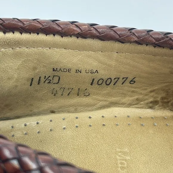 Allen Edmonds Size 11.5 D Maxfield Brown Leather Tasseled Loafers Braided Trim