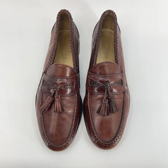 Allen Edmonds Size 11.5 D Maxfield Brown Leather Tasseled Loafers Braided Trim
