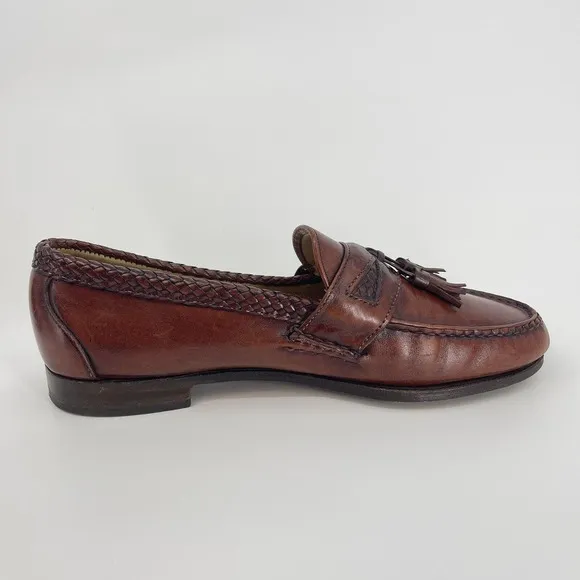 Allen Edmonds Size 11.5 D Maxfield Brown Leather Tasseled Loafers Braided Trim