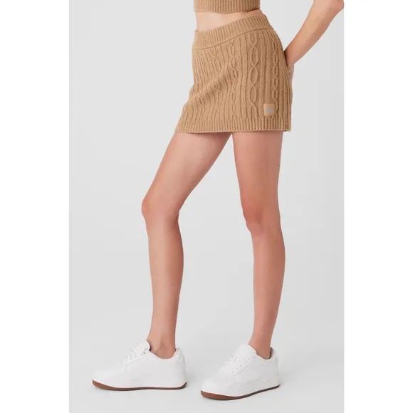 Alo Yoga Cable Knit Winter Bliss Mini Skirt Toasted Almond XS