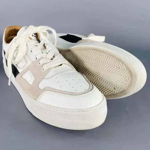 AMI by ALEXANDRE MATTIUSSI White Black Leather Logo Lace-Up Sneakers