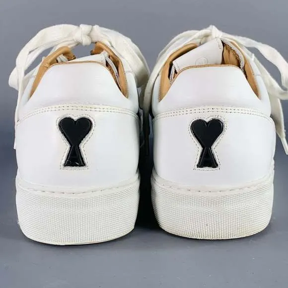 AMI by ALEXANDRE MATTIUSSI White Black Leather Logo Lace-Up Sneakers