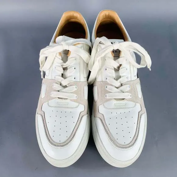 AMI by ALEXANDRE MATTIUSSI White Black Leather Logo Lace-Up Sneakers